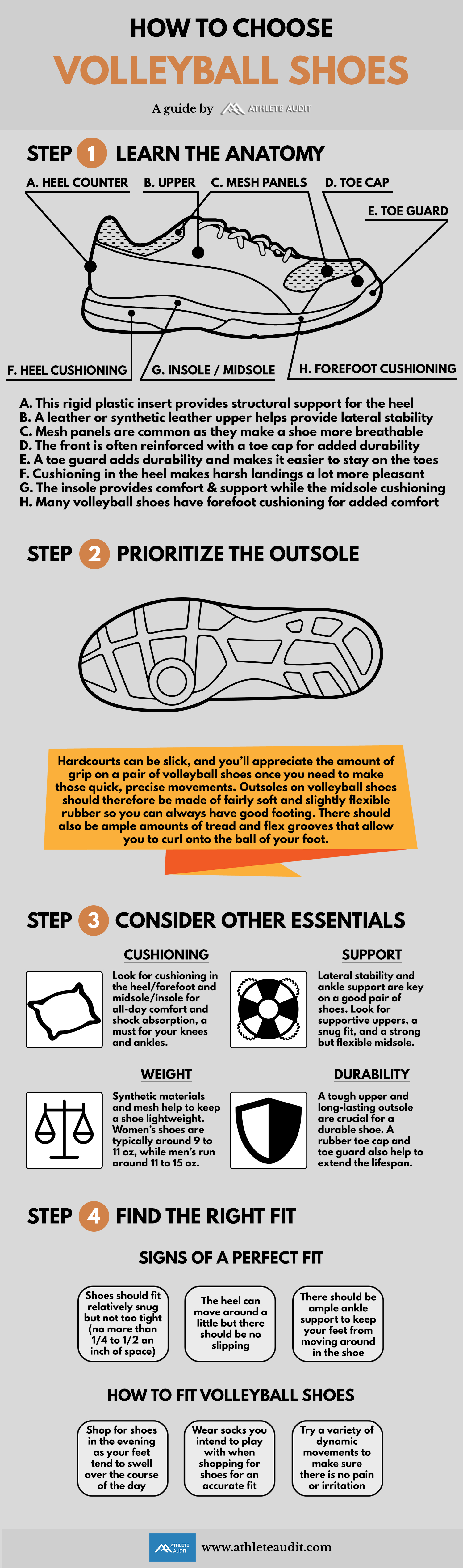 How to Choose Volleyball Shoes - Infographic by Athlete Audit